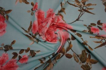 Lady McElroy Blossom Reflections - Aqua - 100% Cotton Marlie Lawn