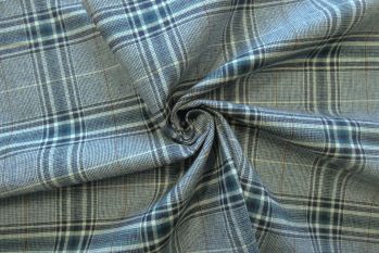 Deadstock Designer Japanese Cotton Brushed Twill Check - Kingfisher/Navy