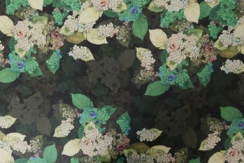 Lady McElroy Hydrangea In Bloom Panel - Midnight Viscose Challis Lawn