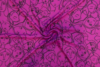 Lady McElroy Crowded Faces - Fuchsia - Viscose Challis Lawn