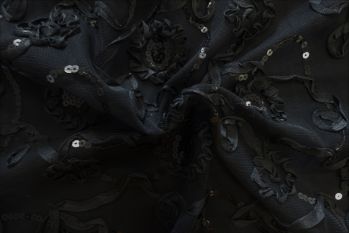 Embroidered Dress Net - Black 